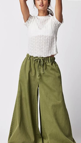 

Free People Clover Широкие однотонные брюки с эластичной резинкой на талии и шнурком Оливковый  NWT, Olive, We The Free Clover Wide Leg Solid Pants