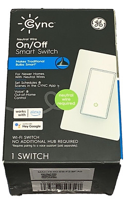 GE CYNC  Light Switch On/Off Smart Home Works With Alexa Google Voices White