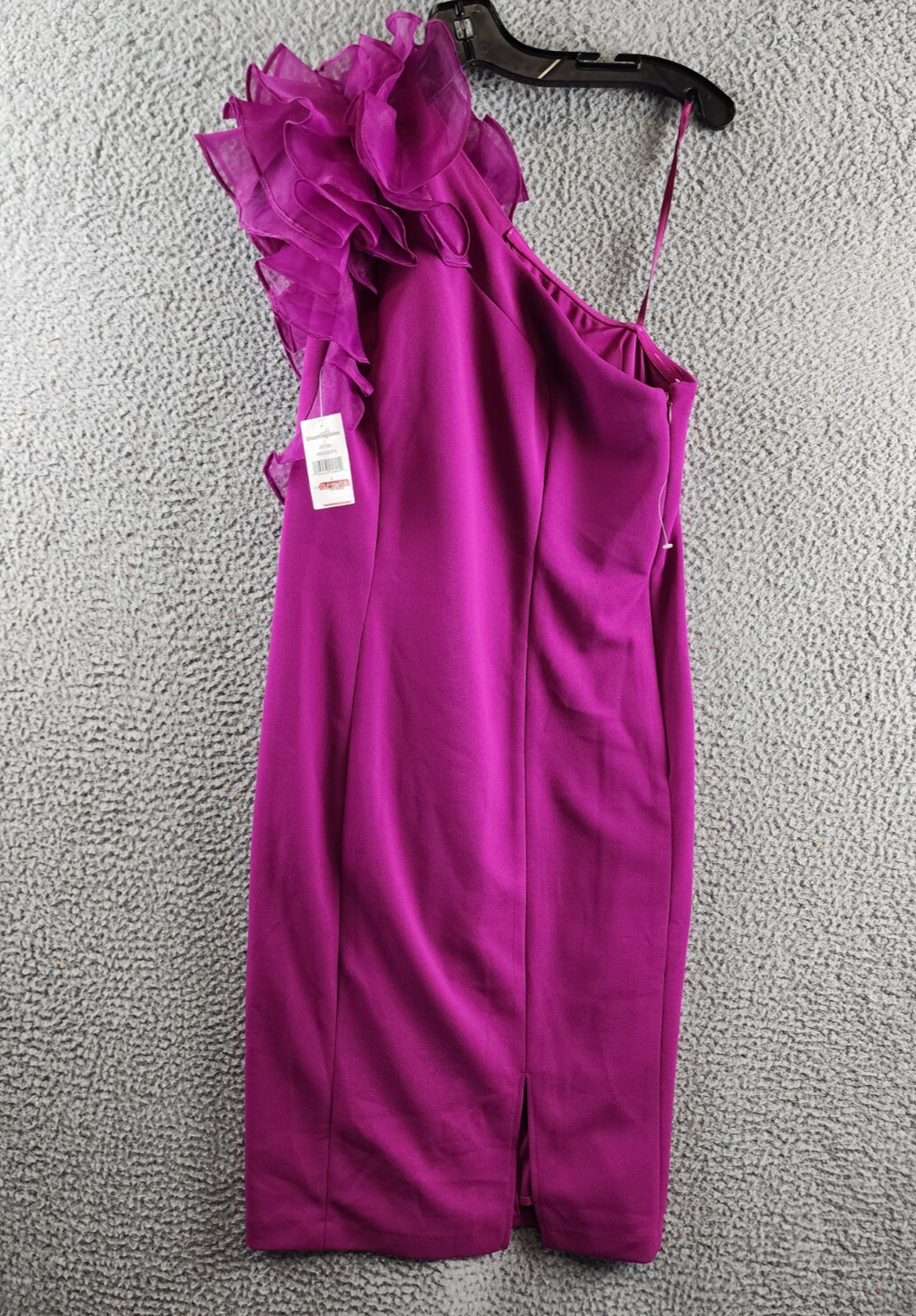 Marina Ruffled One Shoulder Sleeveless Sheath Dress Women's 4 Magenta Side Zip - Picture 1 of 11