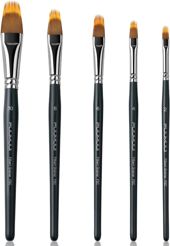 Dual-Layer Grainer Brush Set - 5Pcs Professional Synthetic Filbert Comb Brushes