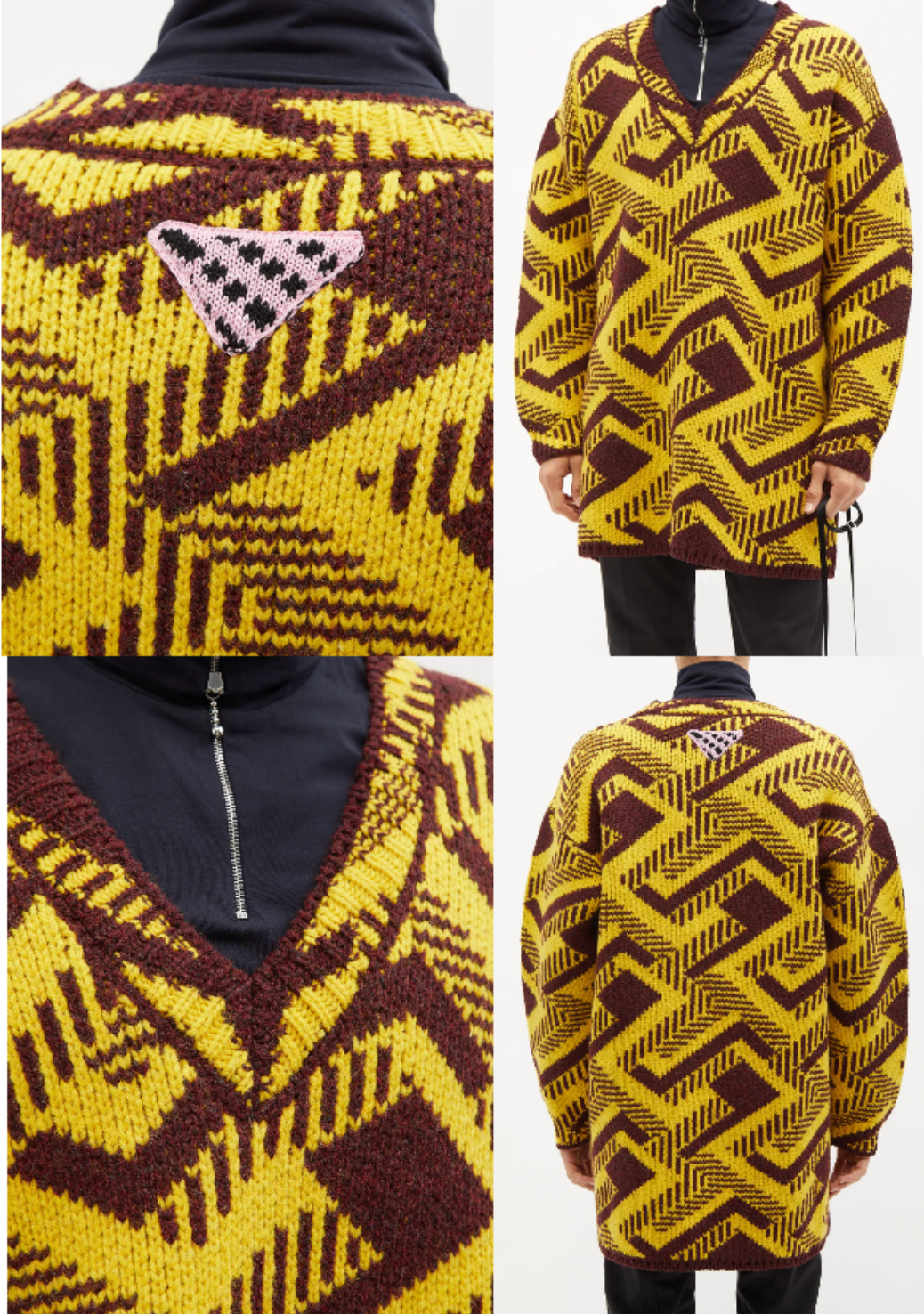 Pre-owned Prada Pullover Oversized Geometric V-neck Knitted Jumper Shetland Jumper S In Multicoloured