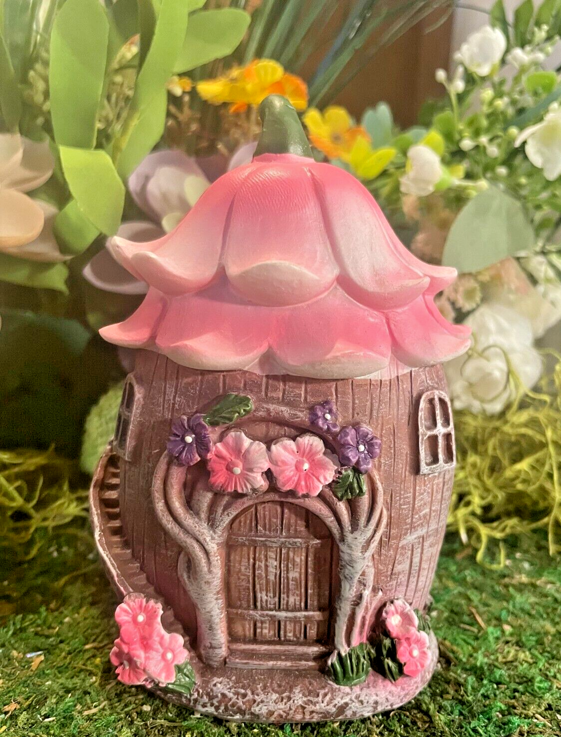 NEW! Dollhouse Fairy Garden Accessories Hobbit House w/ Staircase Vines & Flower