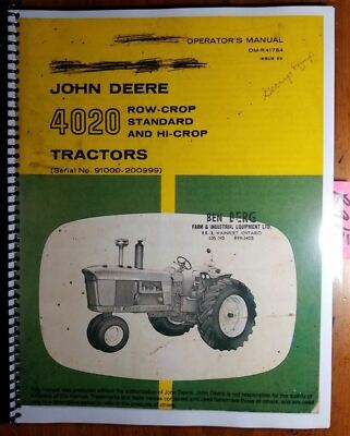 John Deere 4020 Row-Crop Standard Hi-Crop Tractor 91000-200999 Operator Manual