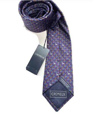 DANIEL CREMIEUX Men's Purple Duck All Over 100% Silk Slim Tie NEW