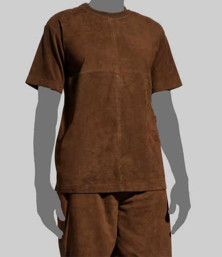 $875 Purple Brand Men's Brown Perforated Suede Short-Sleeve