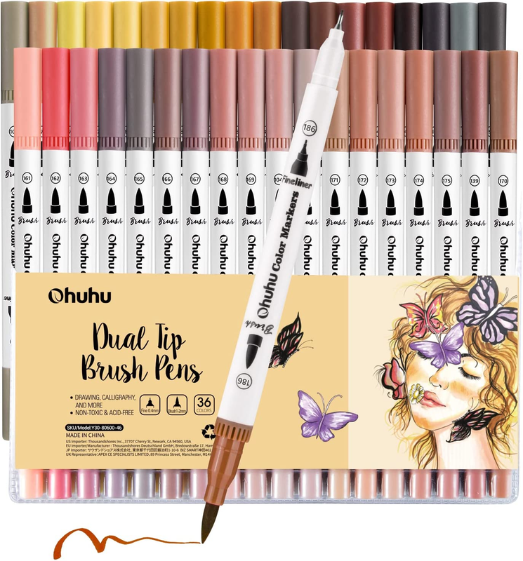 Ohuhu Skin Tone Markers 36 Colors: Dual Tip Brush and Fineliner Markers for Adul