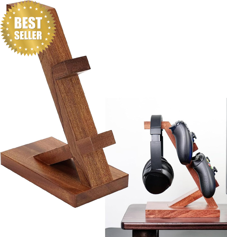 2 Tier Wooden Controller Stand Gamer Controller Hanger and Headset Stand Univers