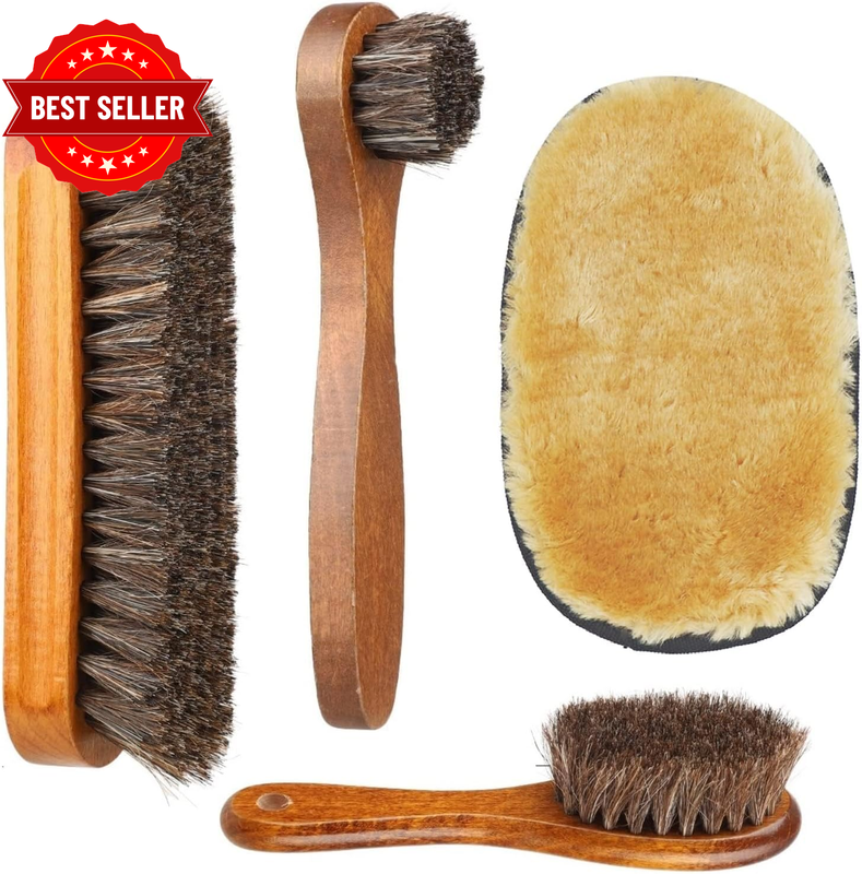 Shoe Brush Set - Horsehair for Shine Polish Buff 3 Pcs Dauber Applicator Brushes