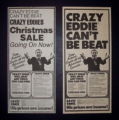 Crazy Eddie Vintage Stereo Hi-Fi NYC Store 1978 Poster Type Promo 2 Ad Lot 2