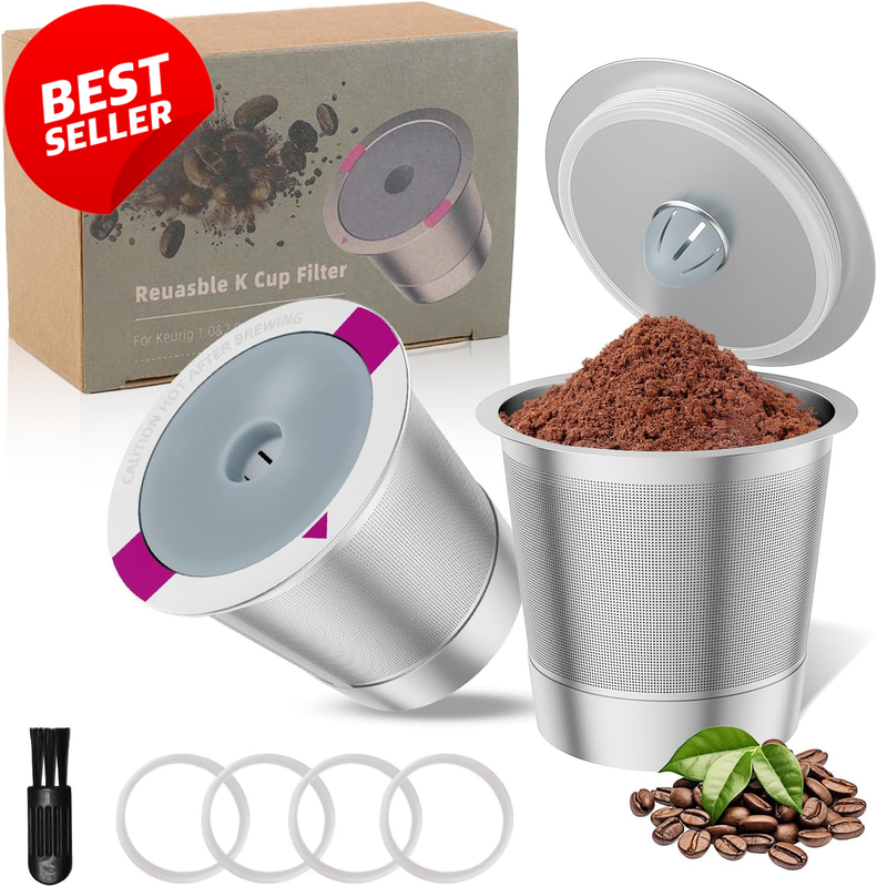 2 Pack Reusable K Cup Pods Stainless Steel Universal Keurig 1.0 2.0 - US