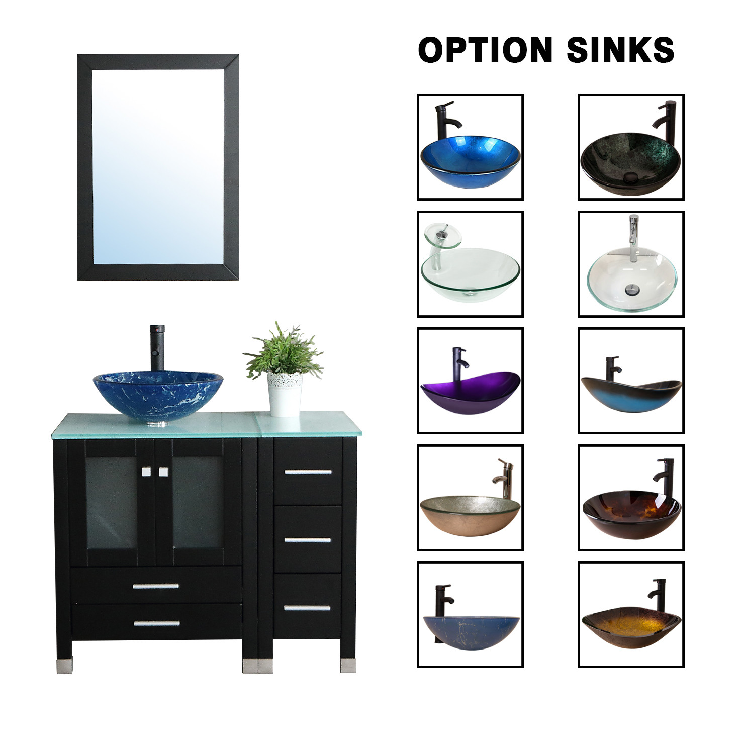 36 Black Bathroom Vanity Cabinet Top Tempered Glass Vessel Sink Faucet Mirror Ebay 36 Black Bathroom Vanity Cabinet Top Tempered Glass Vessel Sink Faucet Mirror Ebay