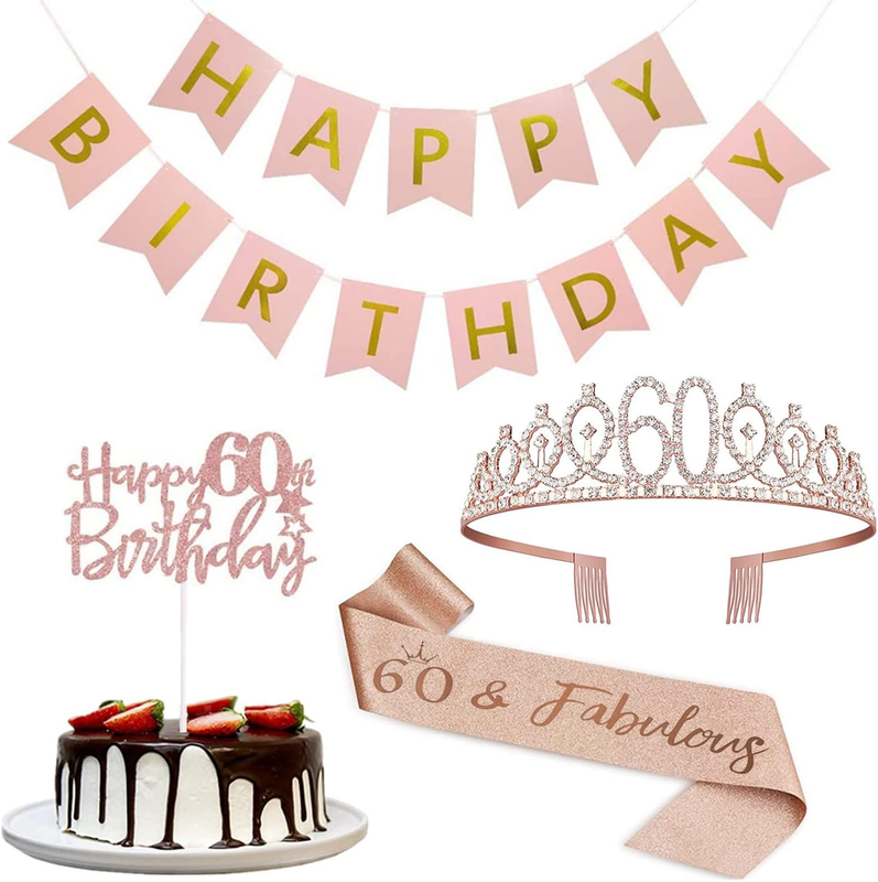 Happy 60Th Birthday Gifts for Women - Crown/Tiara, Sash, Cake Topper, Banner and