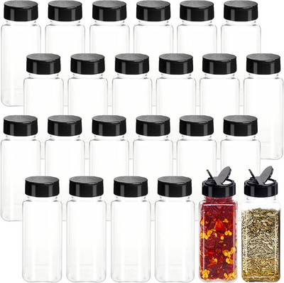 24 Pack 3.5 Oz Square Spice Jars with Black Lids for Easy Pouring and Shaking
