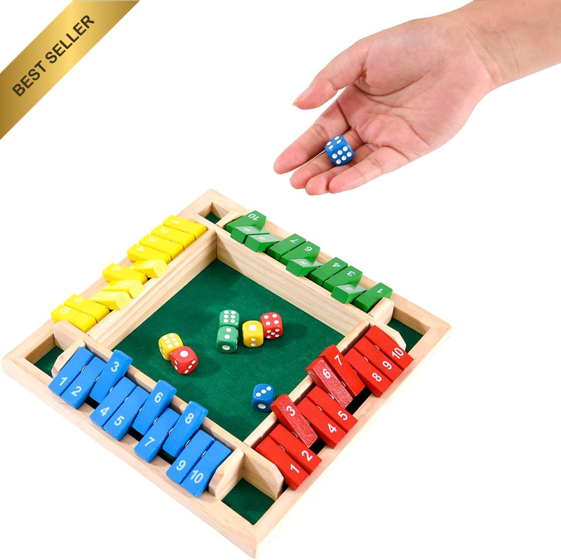 Shut the Box Game, 2-4 Player Wooden Board Game with 8 Dice, Classic Math and St
