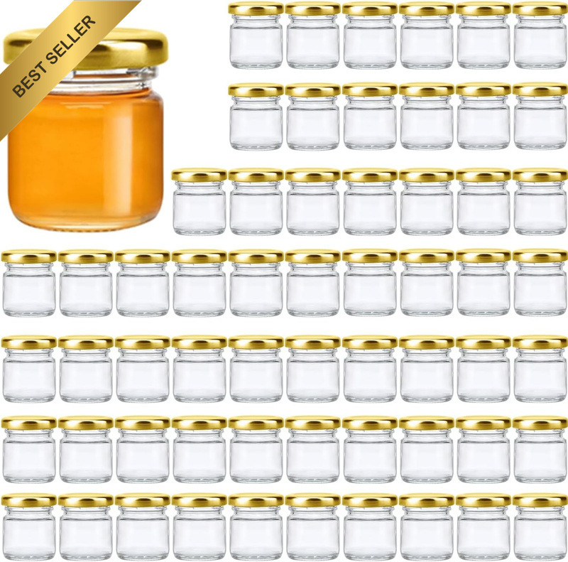 12 Pack 1.5 Oz Mini Glass Jars with Gold Lids for Favors and Spices