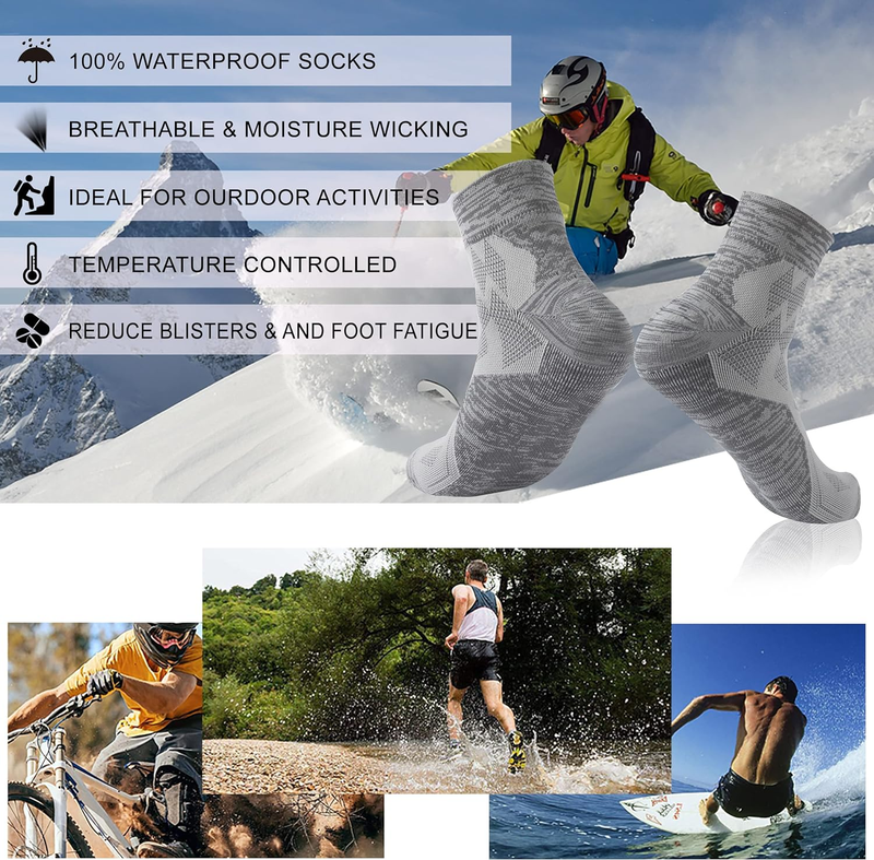 Waterproof Socks, Unisex Hiking Wading Trail Running Kayaking Crew Socks