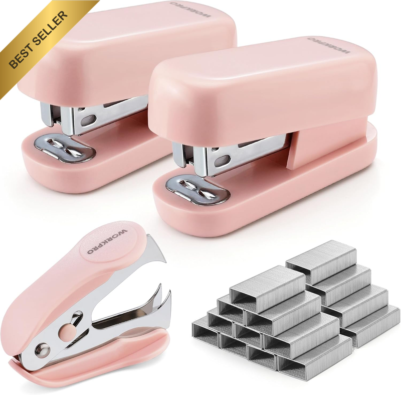 Mini Stapler with Staples, Pink Stapler Set Includes Two Small Staplers, One Sta