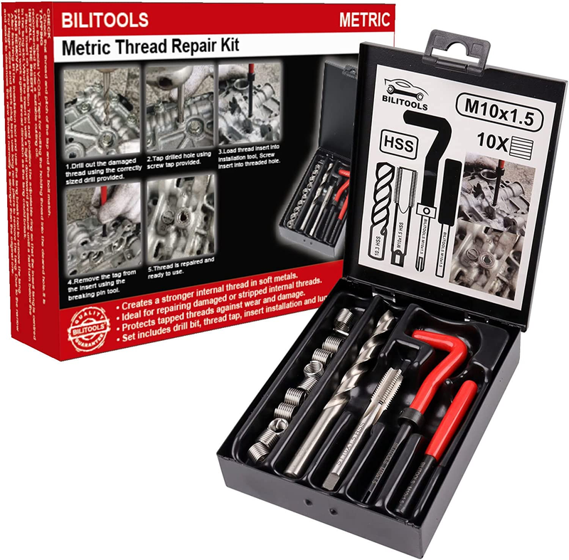 BILITOOLS M10x1.5 Thread Repair Kit, HSS Drill Helicoil Metric