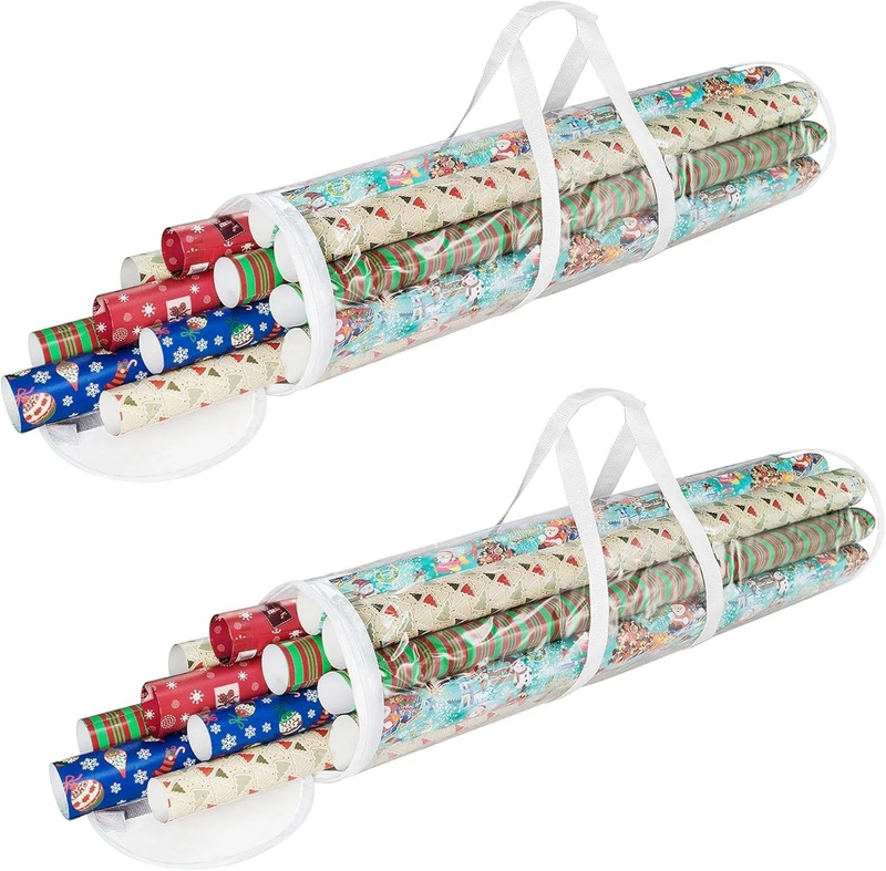 Wrapping Paper Storage Bags - Set of 2 Clear Totes with Handles for Organizing 3