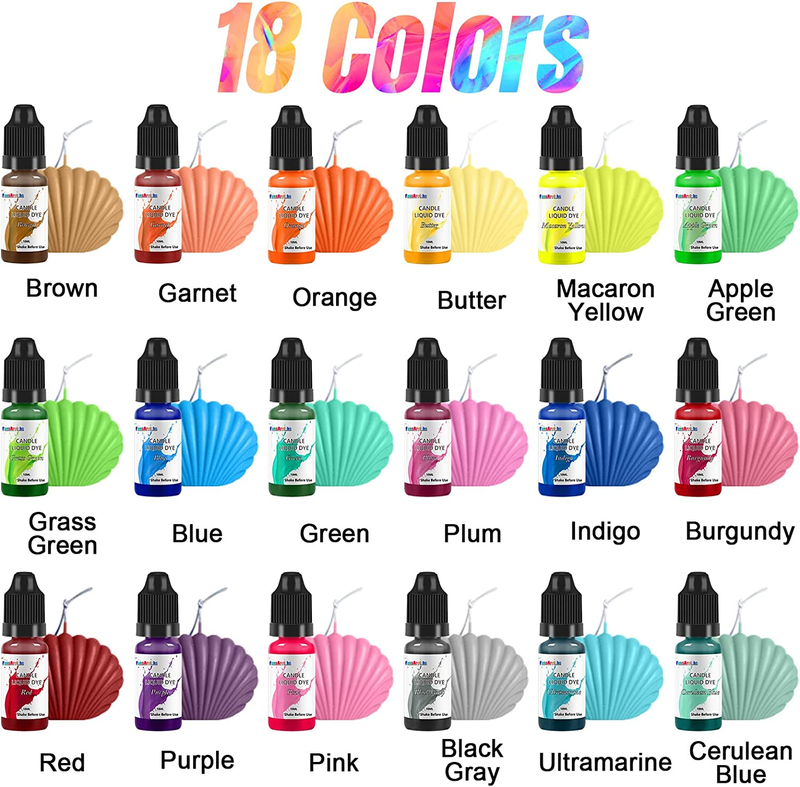Candle Dye - 18 Colors Oil-Based Liquid Candle Dye for Candle Wax, Highly Concen
