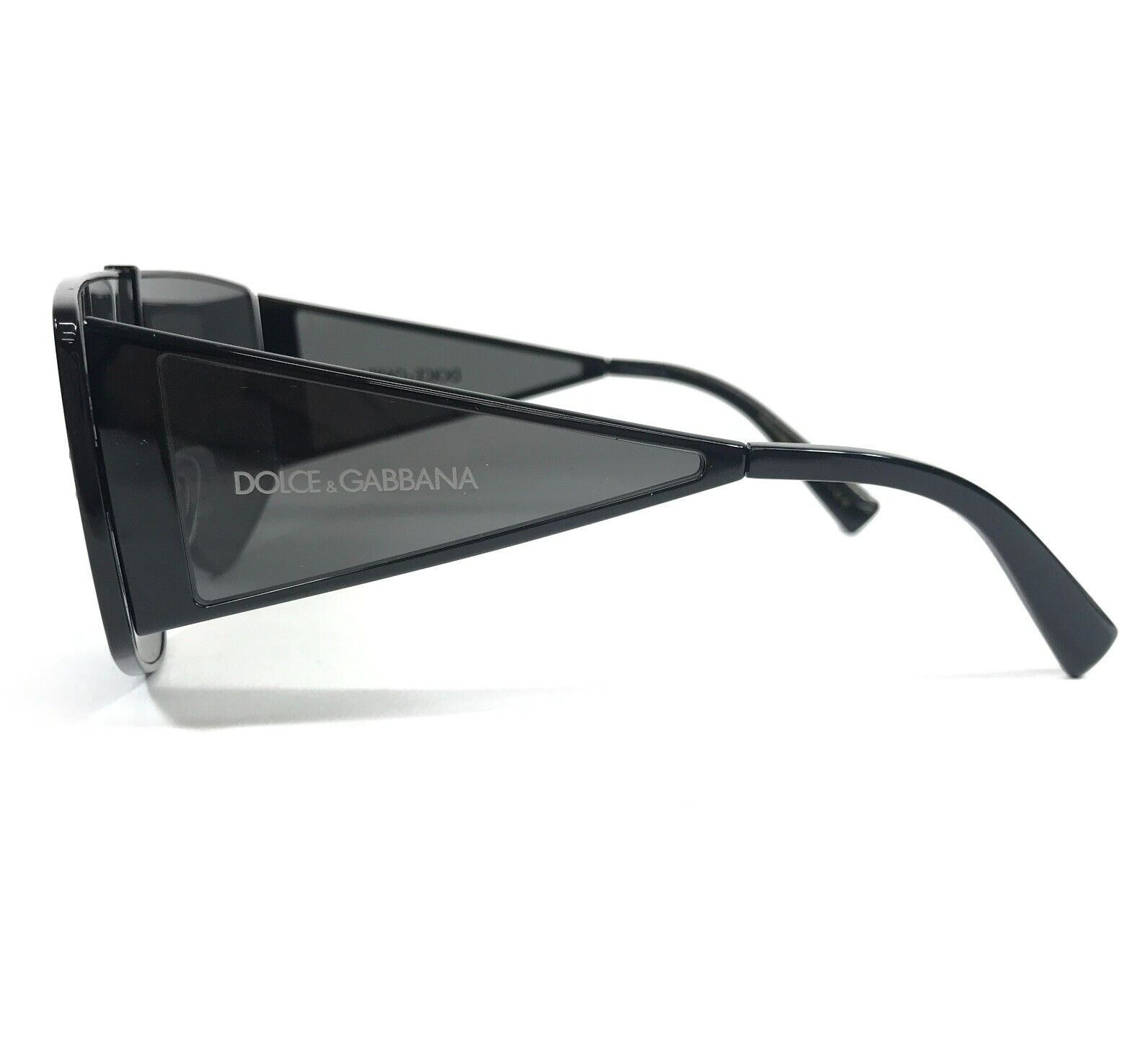 Pre-owned Dolce & Gabbana Sunglasses Dg2305 01/87 Shiny Black Shield Frames Dark Gray Lens