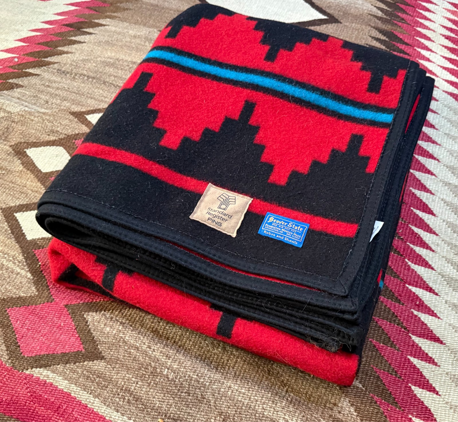 USA製 特大Pendleton Beaver State ブランケット Branded Vintage Pendleton Wool Blanket Beaver State Red