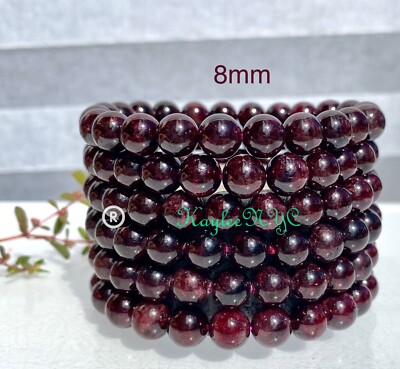 Wholesale Lot 6 Pcs  Natural Garnet 7-8mm 7.5  Crystal Healing Stretch Bracelet