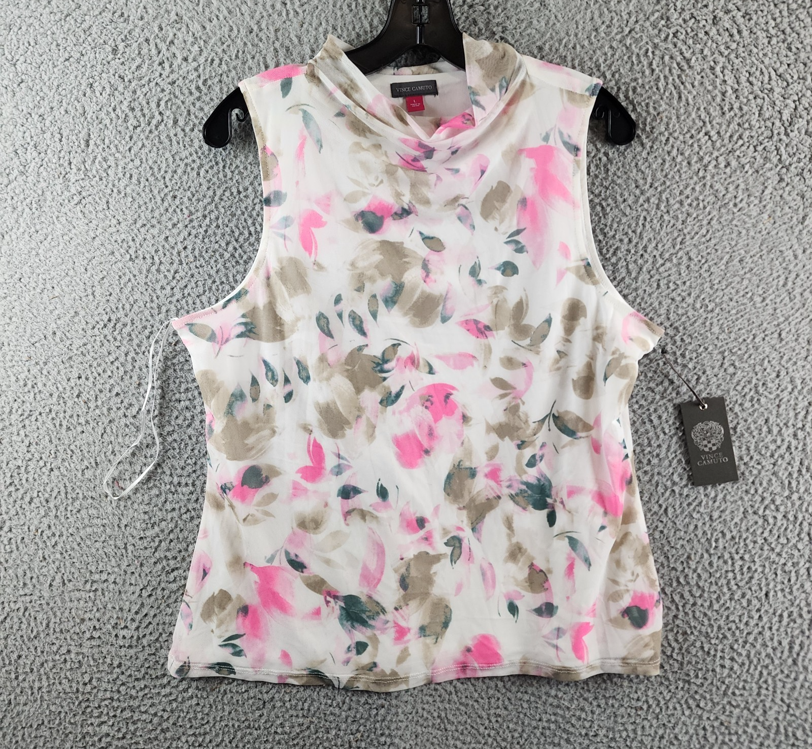 Vince Camuto Printed Mesh Mock-Neck Sleeveless Top Women's L New Ivory Pullover - Picture 2 of 14