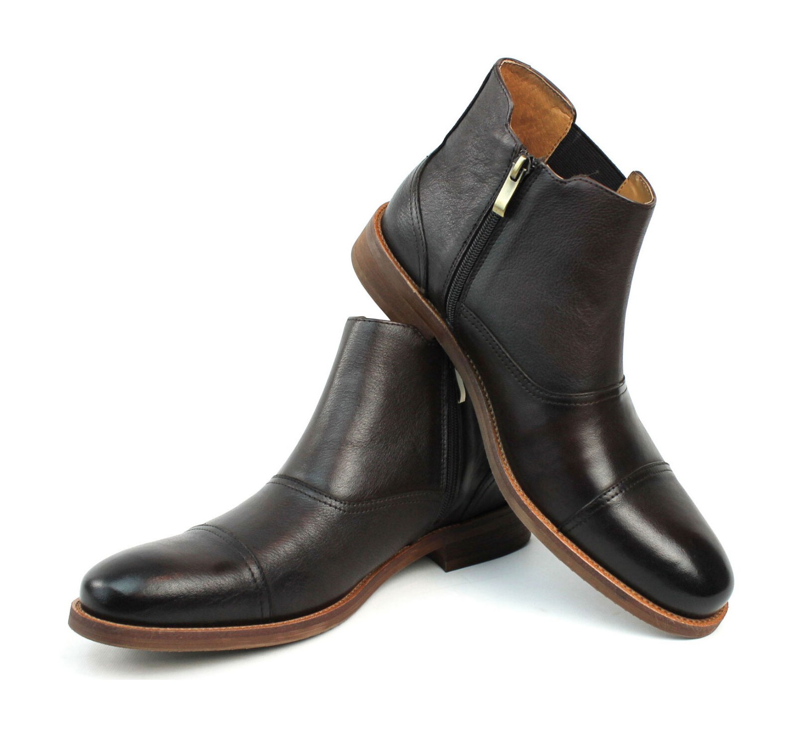 Brown Men's Exclusive Genuine Leather Cap Toe Zipper Boots Chukka Henry AZARMAN