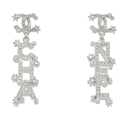 Chanel 23P Pendant Silver Crystal CC Logo Letter Statement