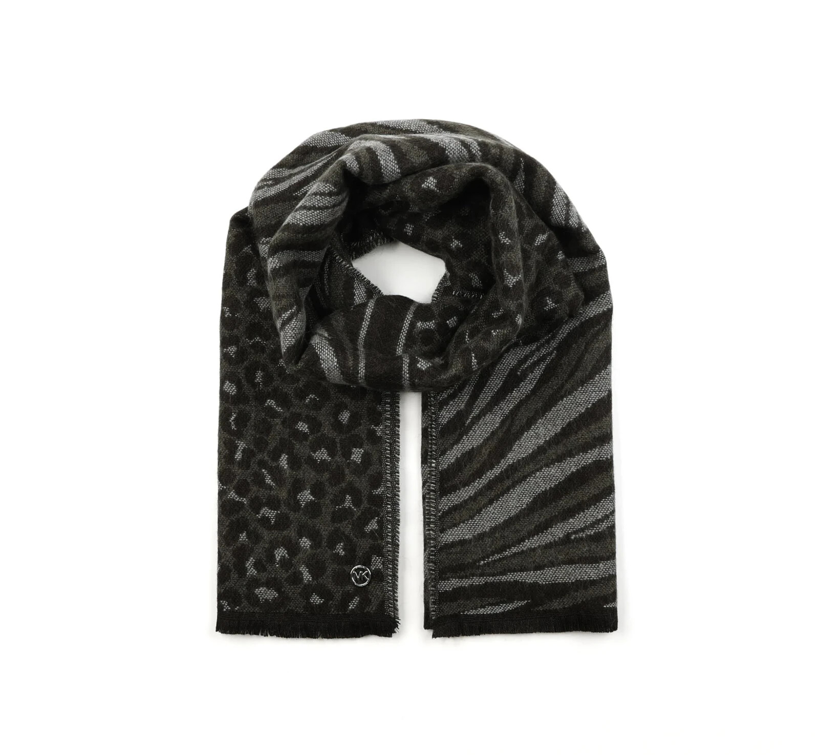 MICHAEL Michael Kors Wool Blend Animal-Print Jacquard Scarf Women's O/S Black - Picture 1 of 14