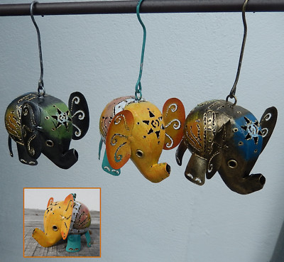Elefant aus Metall, Metallelefant Eisenfigur Hängenelefant Deko Haus-Garten Bunt