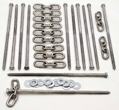 Galvanized 12 pc Lag Screws 3/8 x 12 Festival Kit With Chain Links and Washers