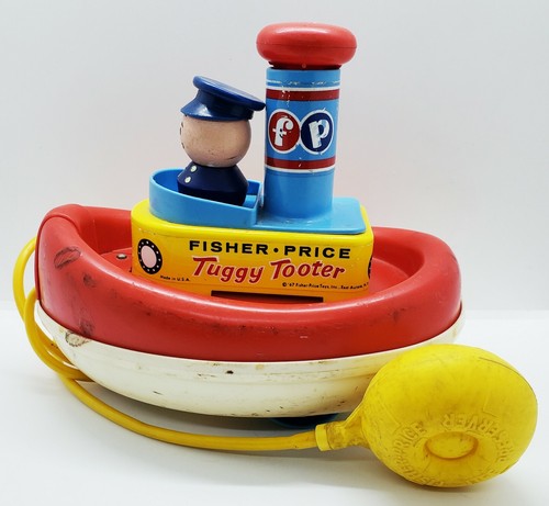 1967 FISHER PRICE Tuggy Tooter Tug Boat Infant Pull Toy