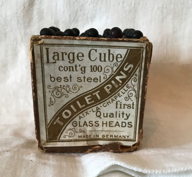 Antique Cube Victorian Toilet Pins Black Glass Heads Best Steel Made in Germany
