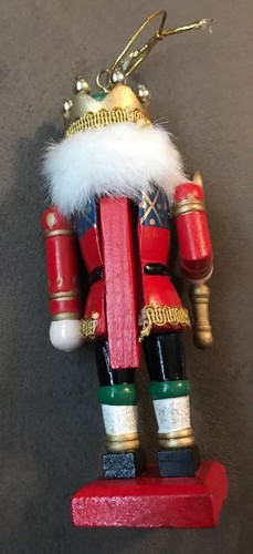 Vintage Multi Color Wooden Nutcracker Crown Soldier Ornament Only VG Figurine