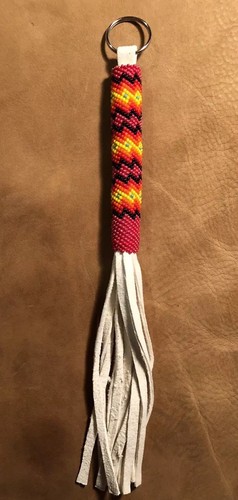 Totally Beautiful New Native American Lakota Sioux Beaded Leather Keychain