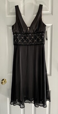 Connected Apparel Dress 12 Sleeveless Black Chiffon Lace Fit & Flare Whimsigoth