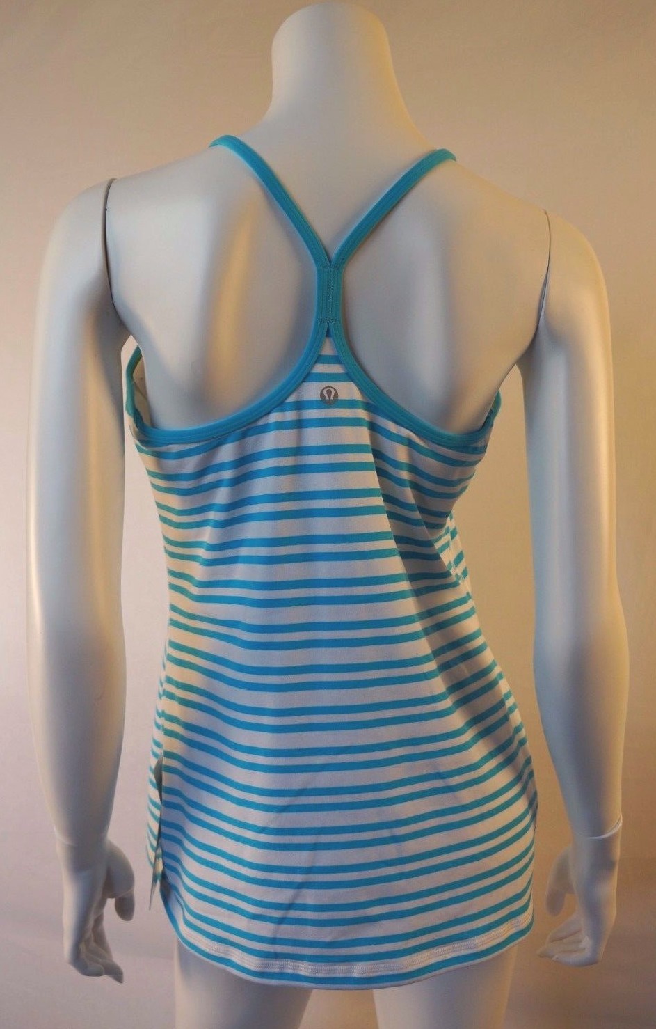 LULULEMON Turquoise Blue & White Striped POWER Y Yoga Tank Top - Size 12 L