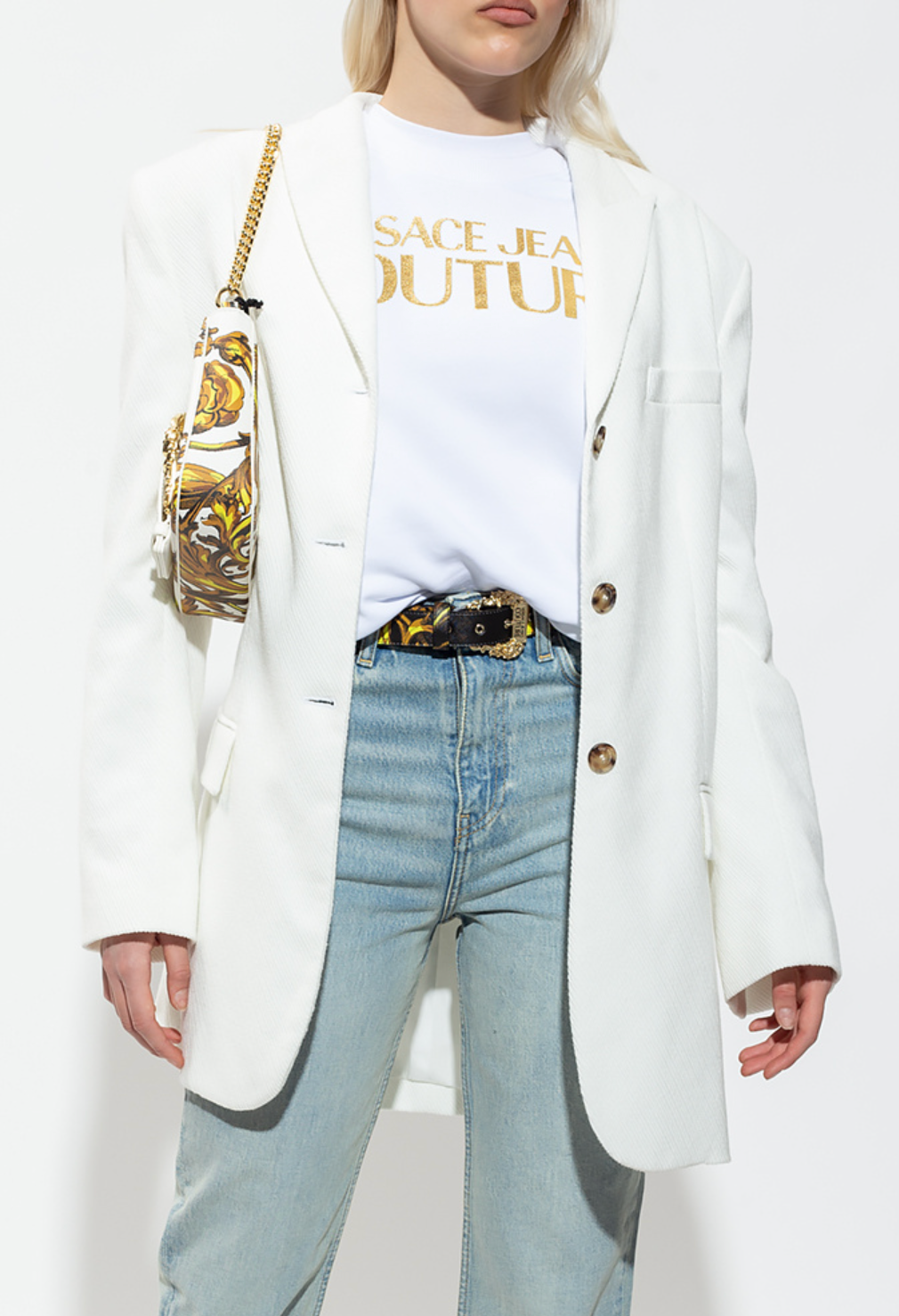Pre-owned Versace Jeans Couture Sweatshirt Foil Logo Pulli Pullover Sweater Jumper M In Weiss