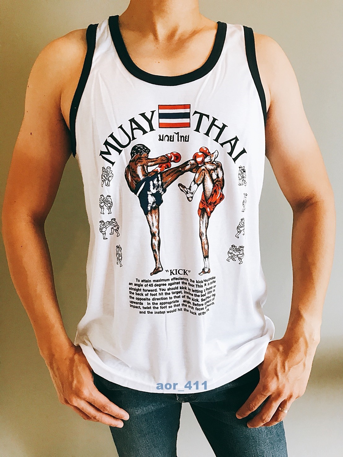 Muay Thai MMA UFC Singlet Vest White Tank Tops T Shirt Size
