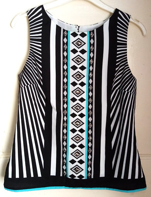 Oasis Top UK6 Vest White Black Aqua Zebra Print Beaded Camisole Summer Ladies