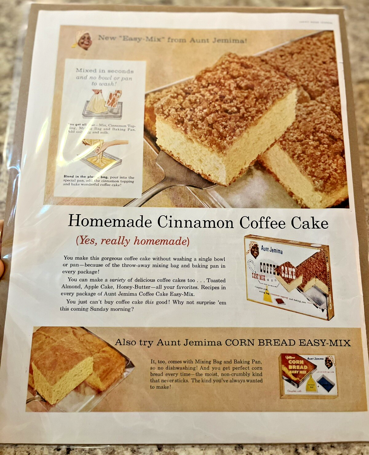 Vintage 1958 Coffee Cake Easy-Mix Print Ad Retro Kitchen