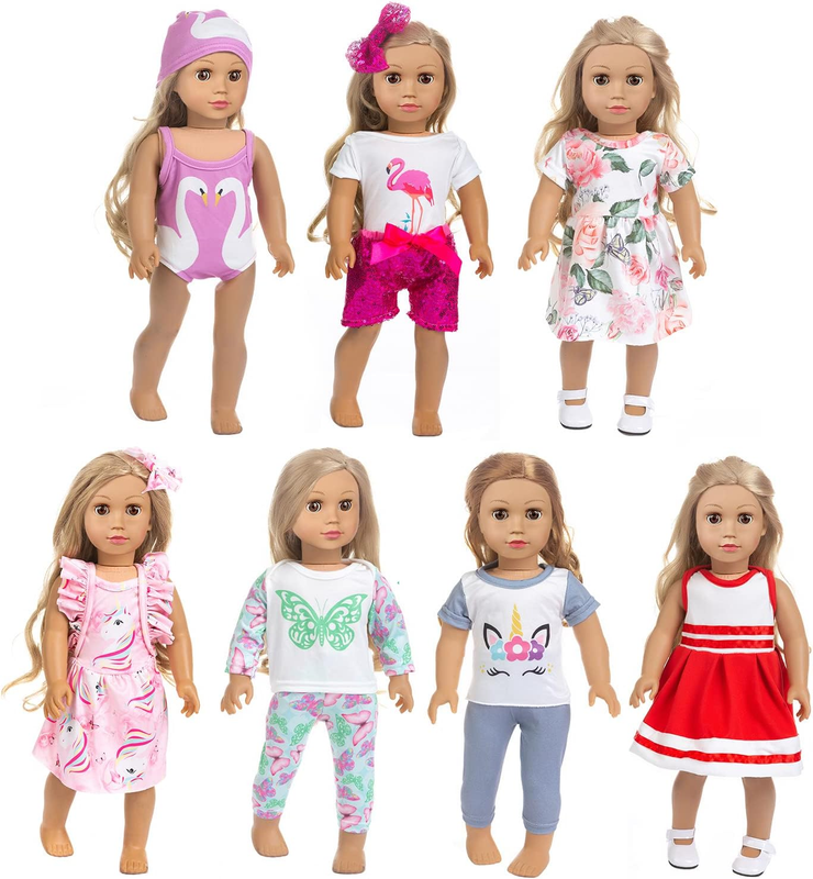 And Accessories,7 Outfits , Fits 18 Inch Dolls, Bi