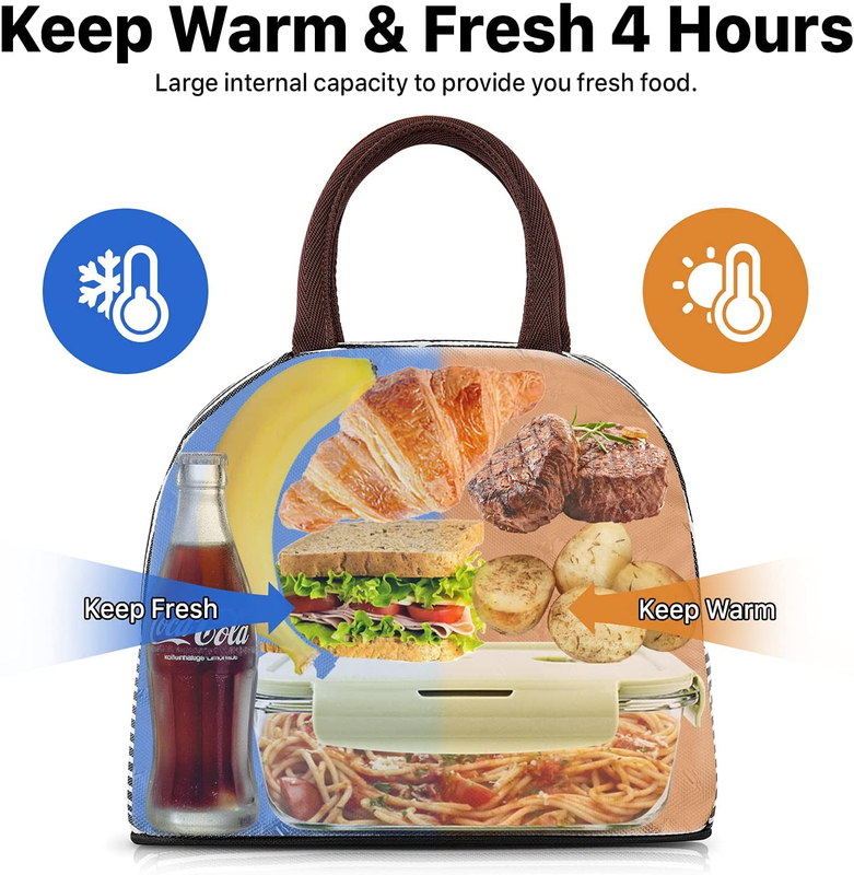 Durable Insulated Lunch Bag for Women/Men/Kids Double Zippers Wide Open Bag Leak