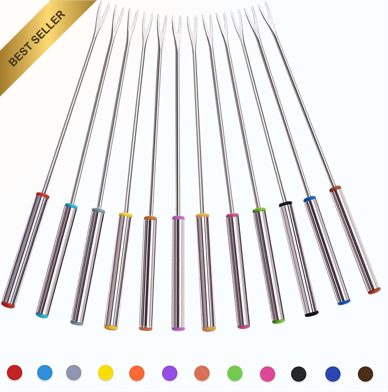 Forks Set, 12 Color Coding Stainless Steel Meat Forks with Heat Resistant Handle