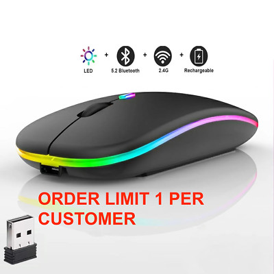 2.4GHz Bluetooth Wireless Optical Mouse USB Rechargeable RGB Office PC Laptop
