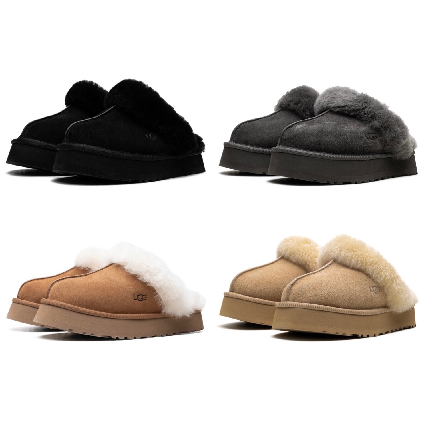 Женская обувь; шлепанцы из овчины на платформе UGG DISQUETTE 1122550-CHE/SAN/BLK