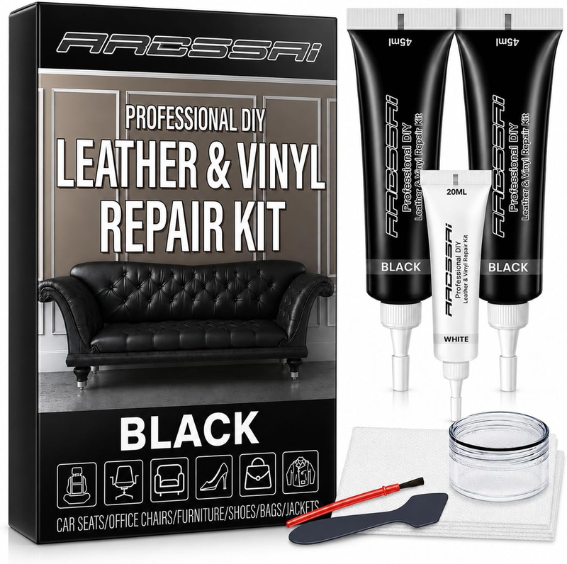 ARCSSAI Black Leather Repair Kit, Vinyl Repair Kit for Car Seats & Couches