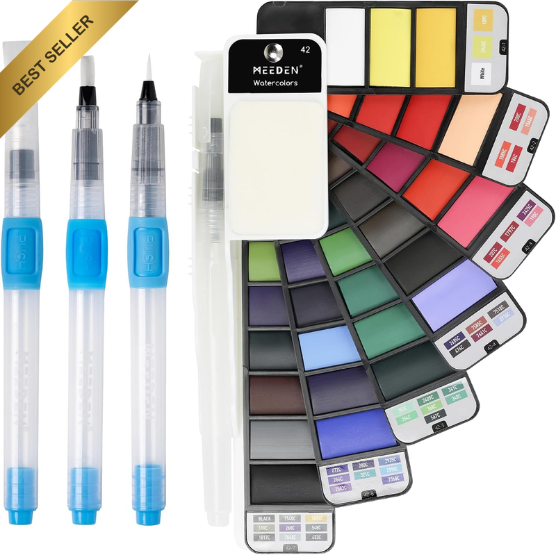 Watercolor Paint Set - 42 Assorted Colors Foldable Paint Set with 4 Brushes - Tr